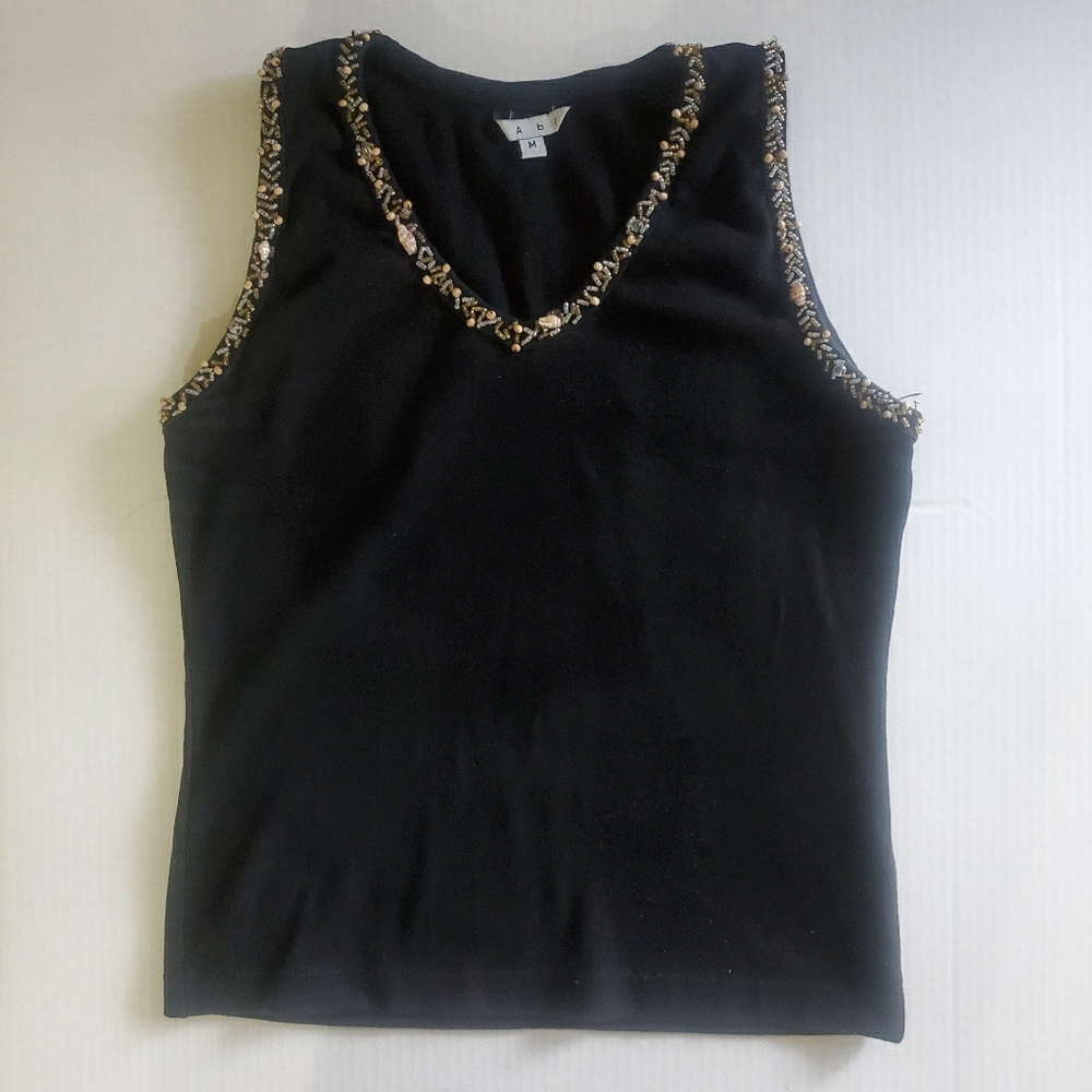 Cabi Sweater Tank with Shell and Bead Trim